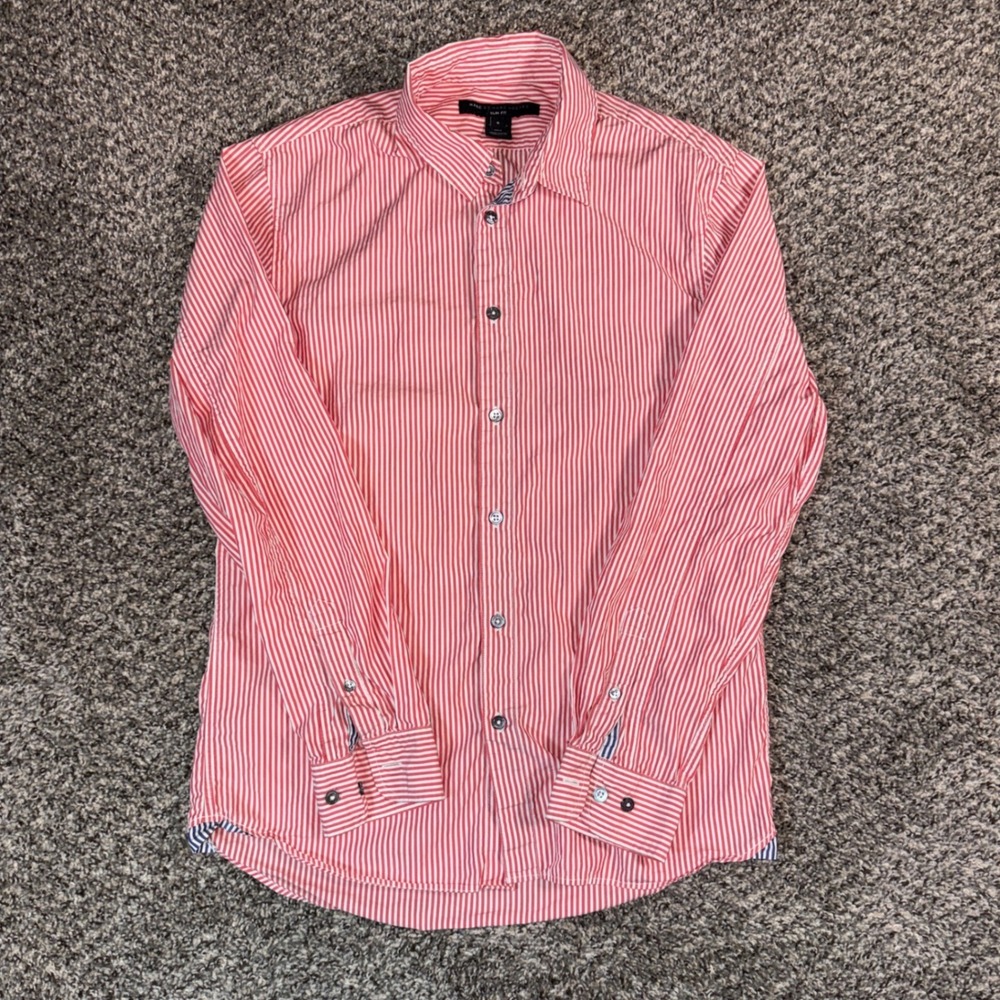 Marc by Marc Jacobs Mens Small Slim Fit Red White Striped Button Up Shirt Cotton